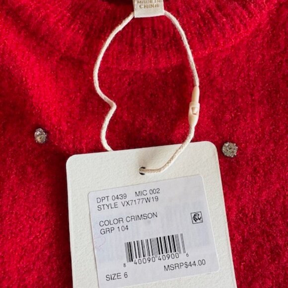 Little Girls Holiday Sweater Chelsea & Violet Crimson Red Rhinestone Size 6  NWT - Picture 3 of 8